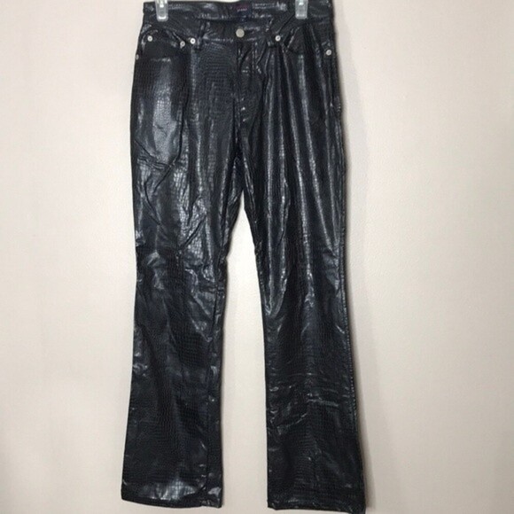 Vtg Tommy Jeans Y2K Faux Leather Snake Print Black Bootcut Pants - Picture 1 of 14